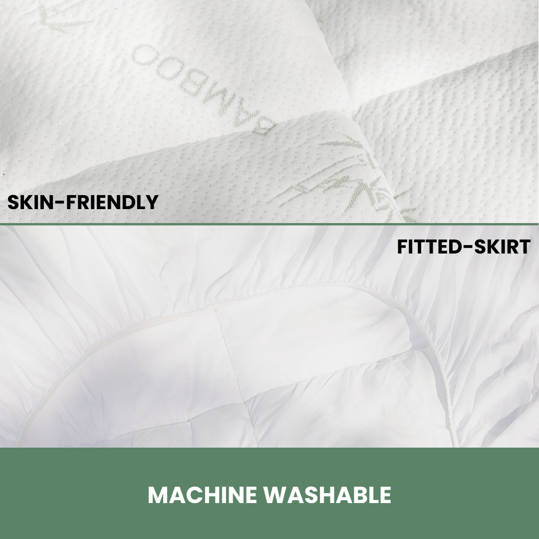 Natural Bamboo Mattress Pad with 17” Fitted Bed Skirt Deep Pocket - Organic Textiles