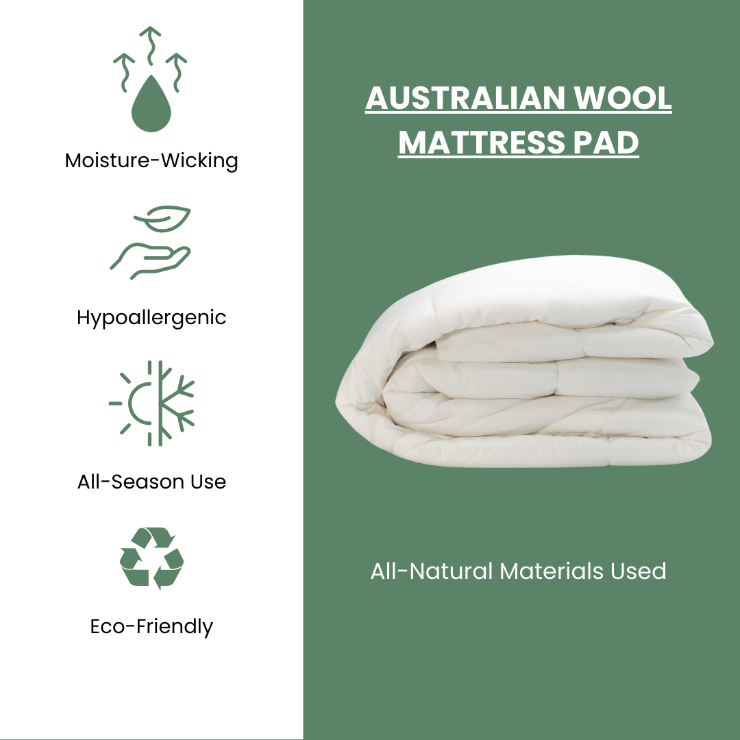 All-Natural Australian Wool Mattress Pad with 100% Organic Cotton Covering - Organic Textiles