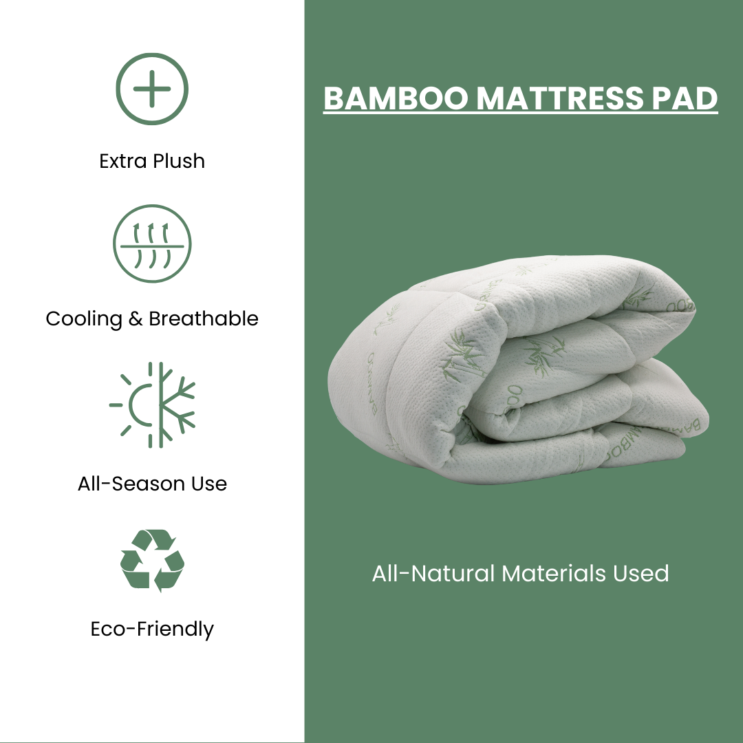 Natural Bamboo Mattress Pad with 17” Fitted Bed Skirt Deep Pocket - Organic Textiles