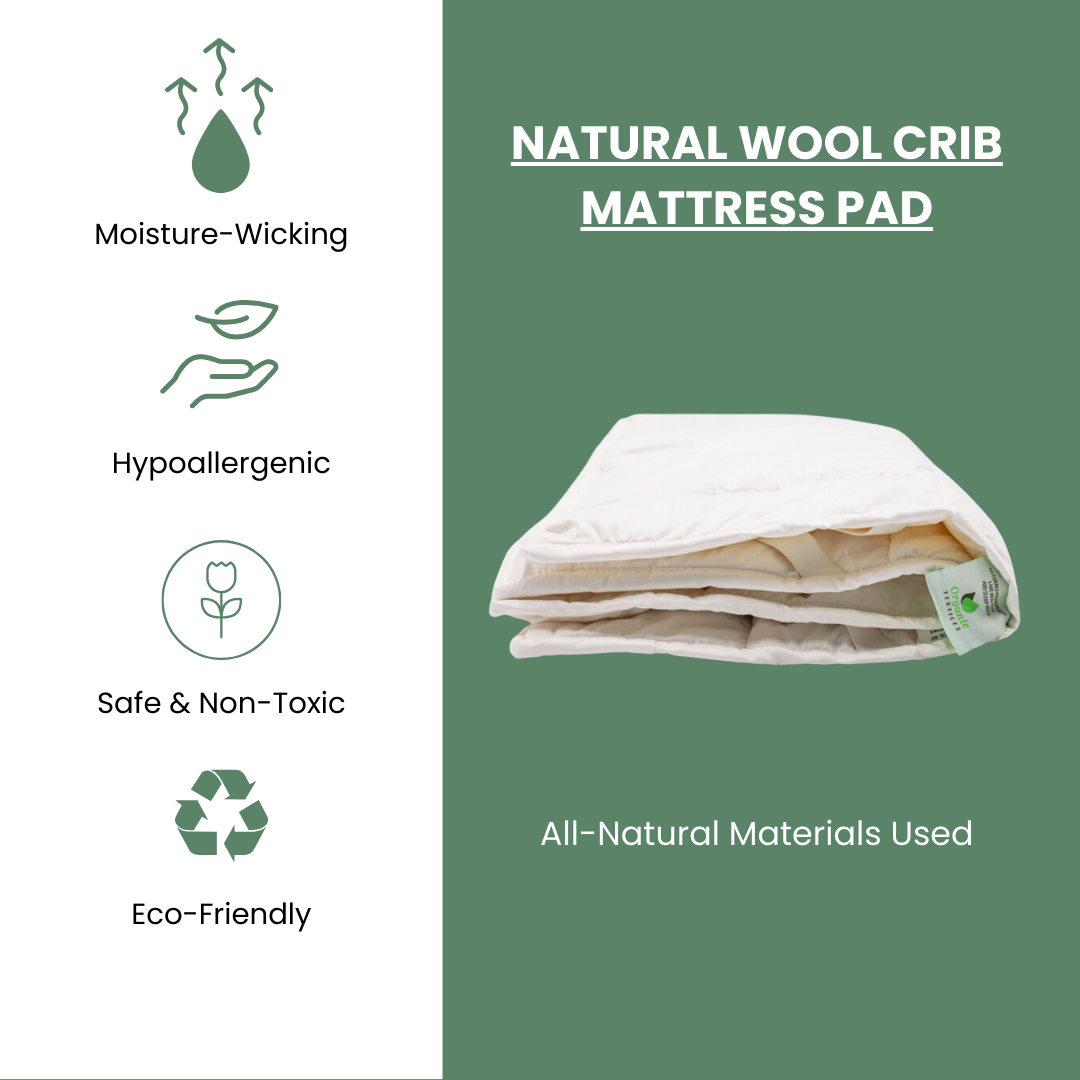 Natural Wool Crib Mattress Pad - Soft and Safe for Babies - Organic Textiles