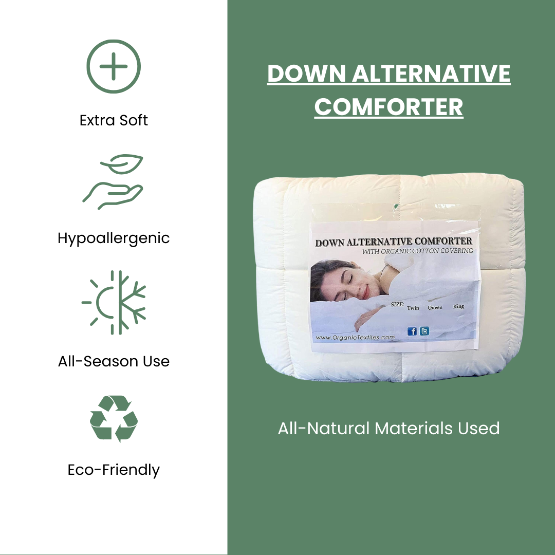 White Down Alternative Bed Comforter with Organic Cotton Covering - Organic Textiles