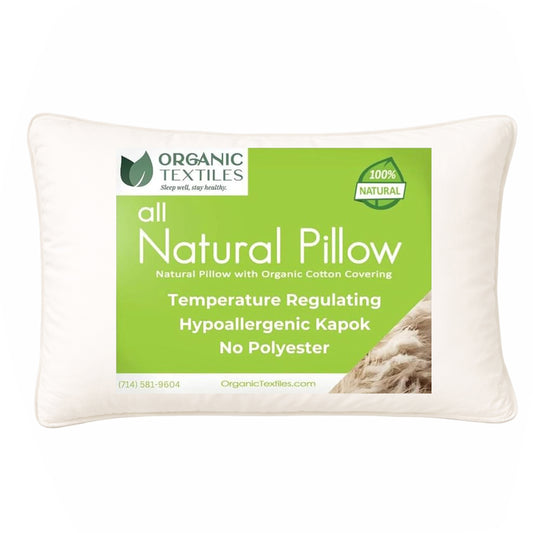100% Natural Kapok Bed Pillow with GOTS Certified Cotton Cover for Stomach, Side or Back Sleeper - Organic Textiles