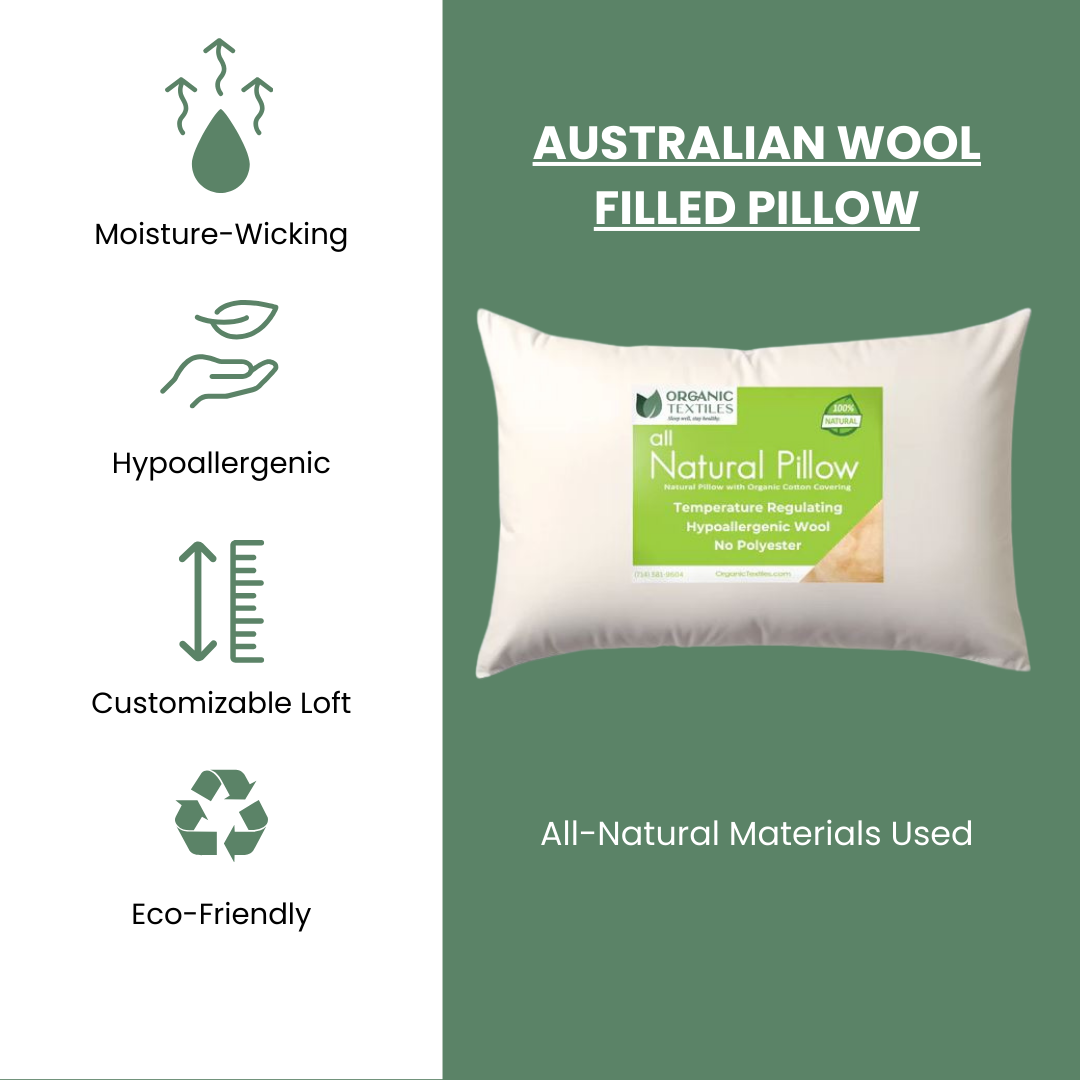 Natural wool pillow
Organic Australian pillow
Wool-filled pillow
Hypoallergenic wool pillow
Sustainable wool cushion
Eco-friendly pillow with wool
Breathable wool pillow
Premium Australian pillow
Wool neck support pillow
Luxurious wool-filled cushion
Natural fiber pillow
Australian merino wool pillow
Soft wool bedding pillow