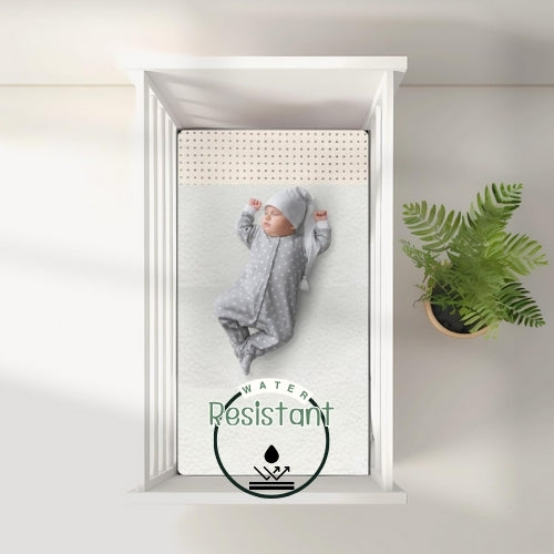 Our 100% gols certified latex crib mattress topper with waterproof crib cover