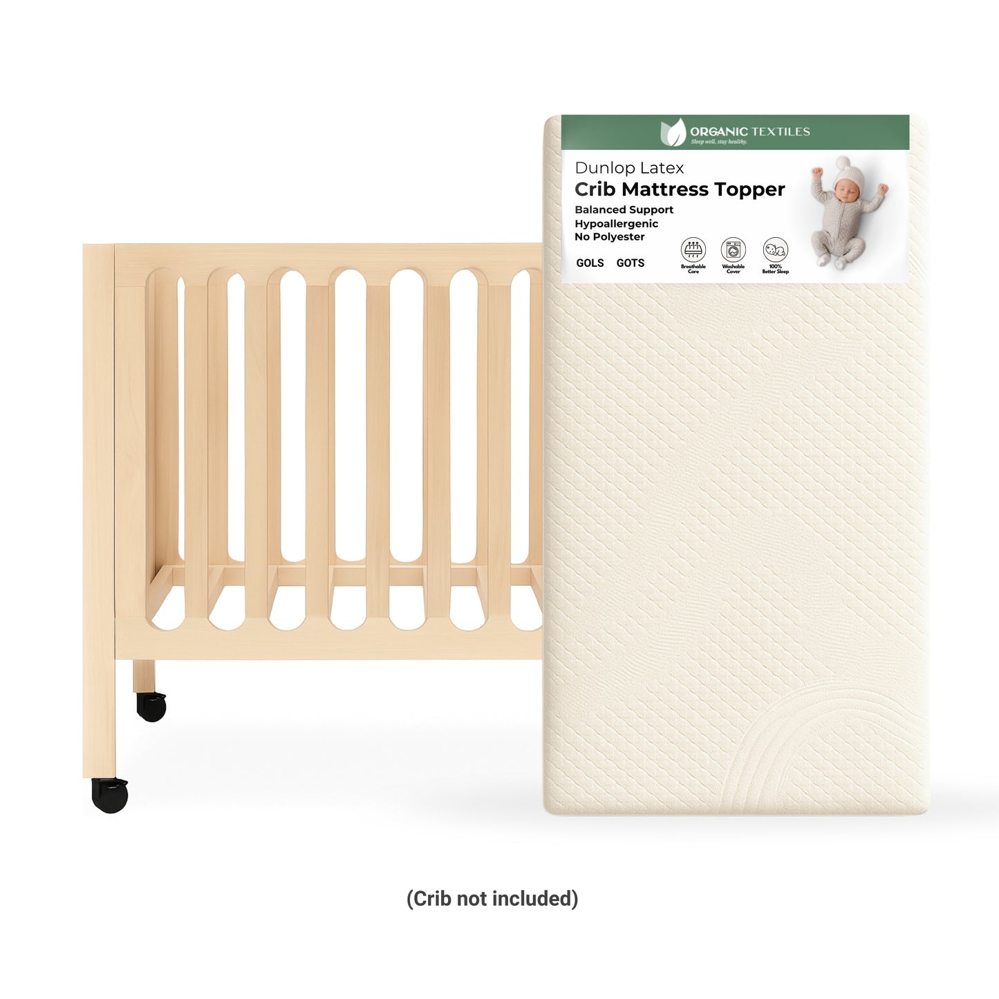 Organic Latex Baby Crib Mattress Topper with Premium GOTS Certified Cover - Organic Textiles