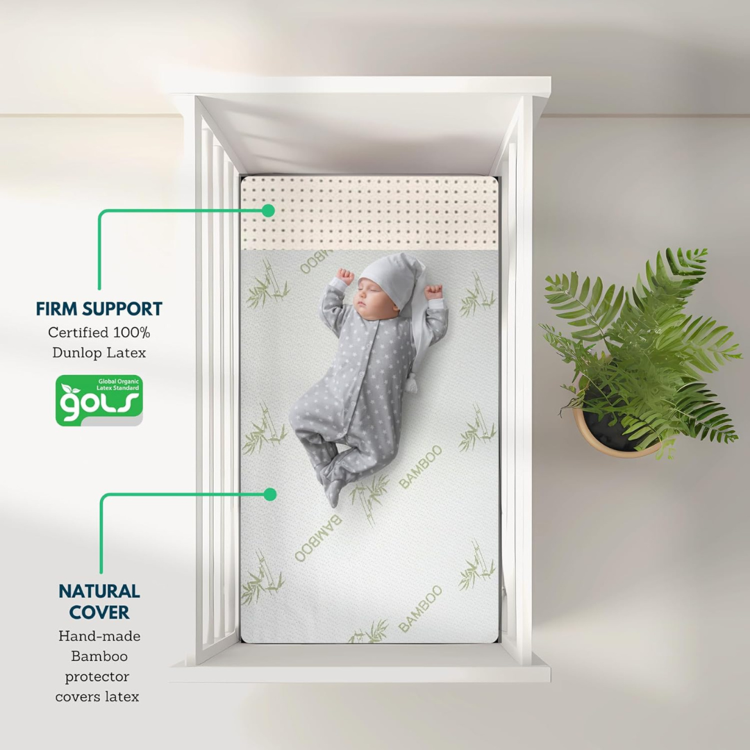 3” Organic Latex Baby Crib Mattress Topper with Natural Bamboo