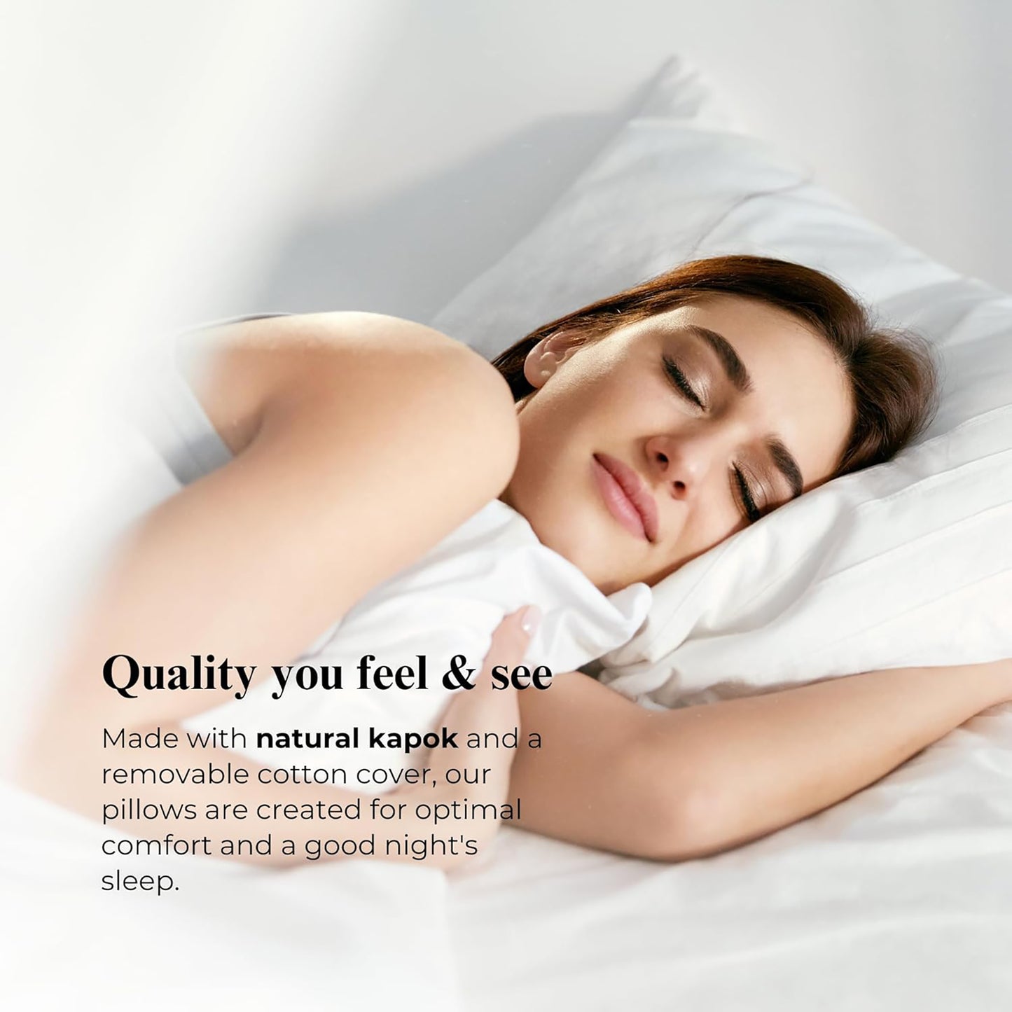 100% Natural Kapok Bed Pillow with GOTS Certified Cotton Cover for Stomach, Side or Back Sleeper - Organic Textiles