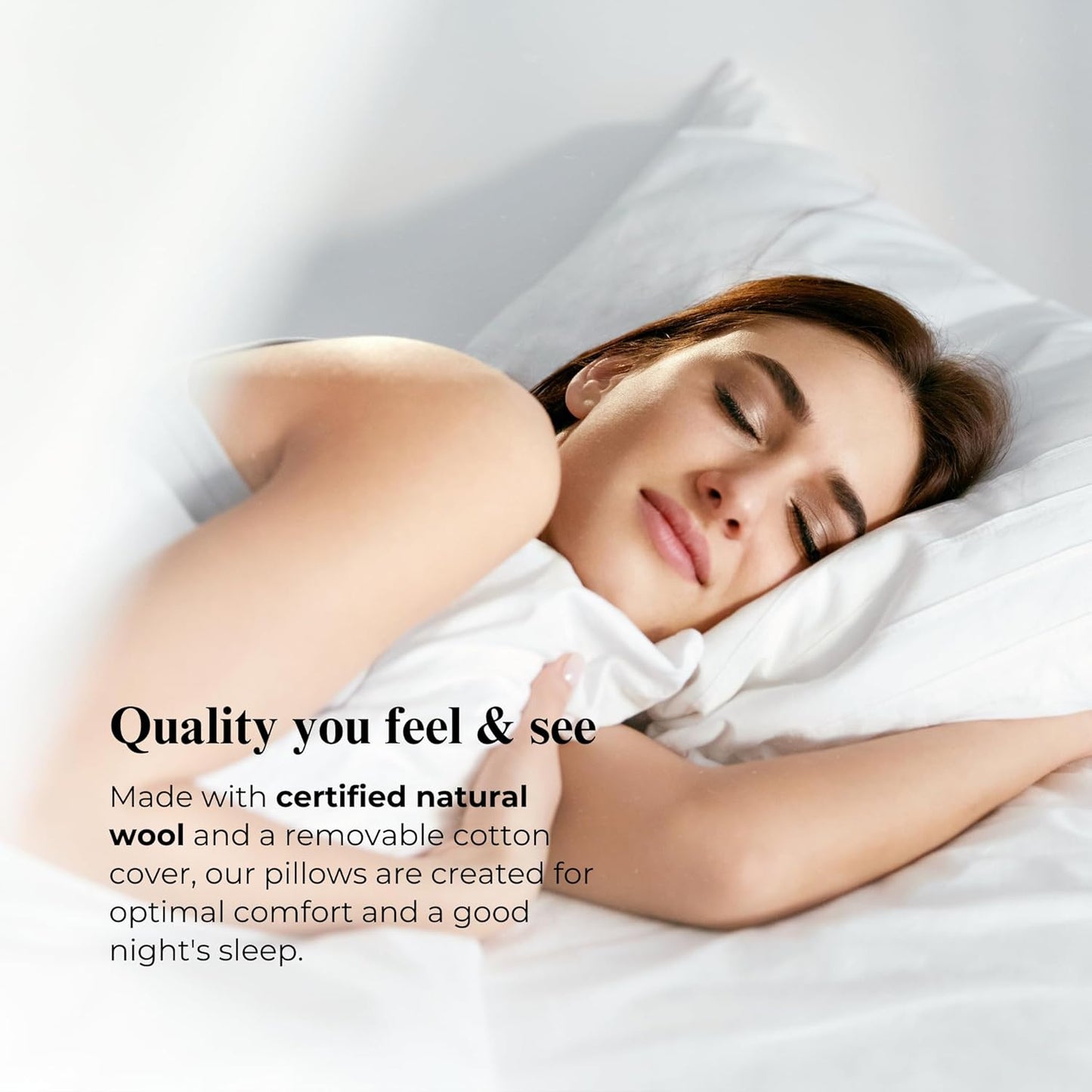 Australian Wool Filled Bed Pillow with GOTS Certified Cotton Cover for Side, Back or Stomach Sleeper - Organic Textiles