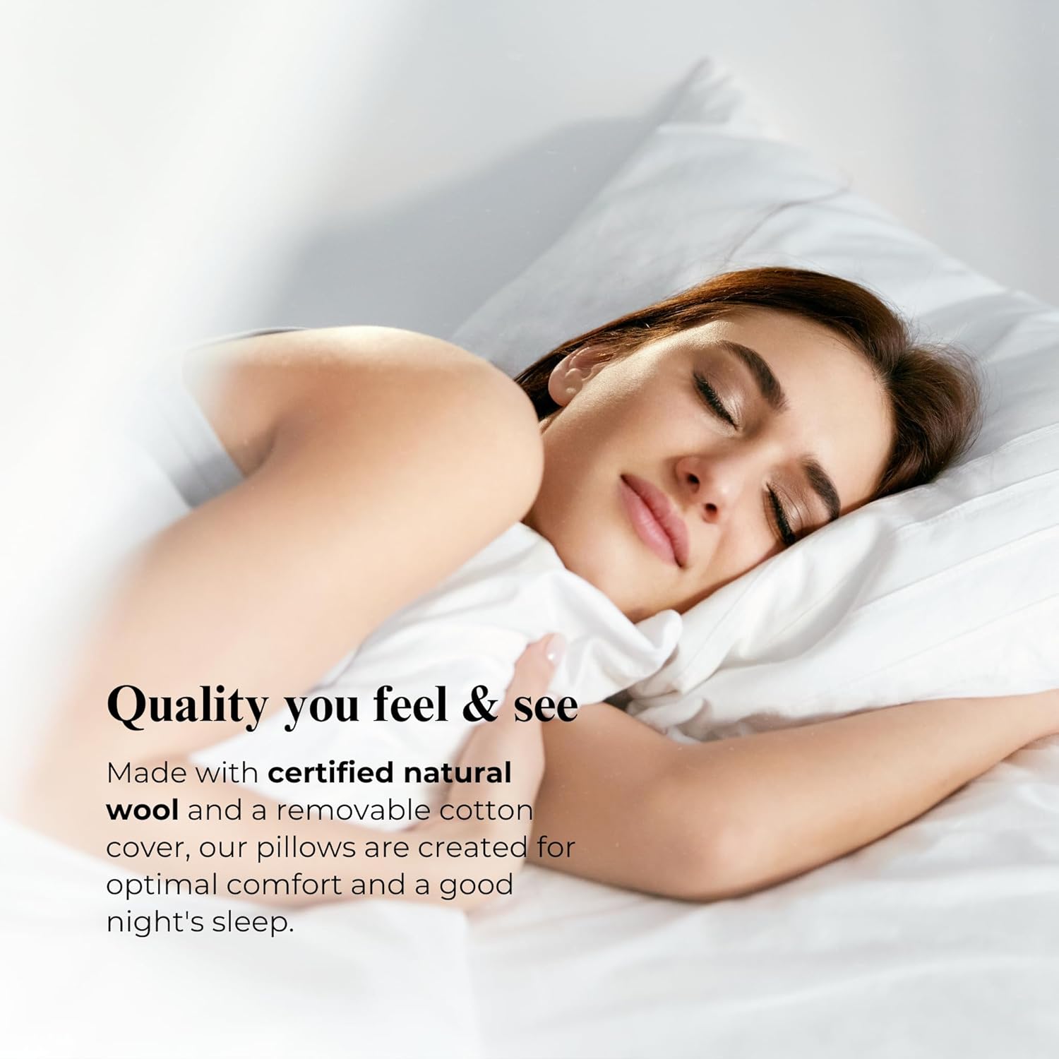 Australian Wool Filled Bed Pillow with GOTS Certified Cotton Cover for Side, Back or Stomach Sleeper - Organic Textiles