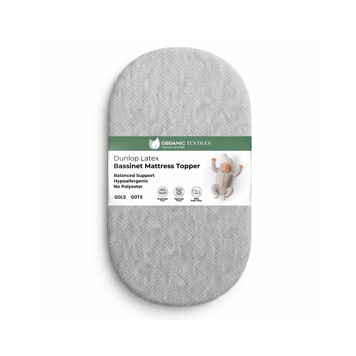 Organic Latex Baby Crib Mattress Topper with Premium GOTS Certified Cover - Organic Textiles