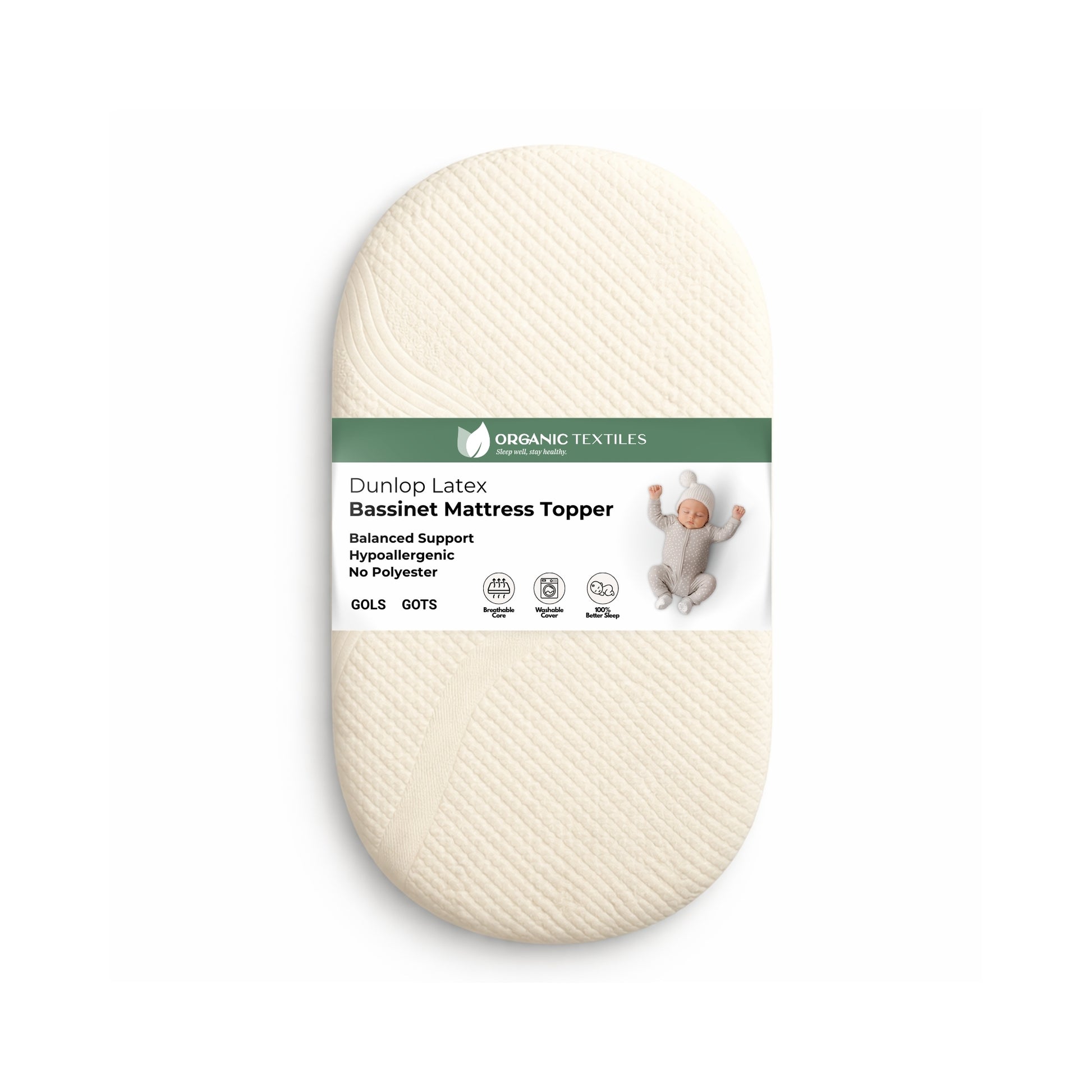 Organic Latex Baby Crib Mattress Topper with Premium GOTS Certified Cover - Organic Textiles