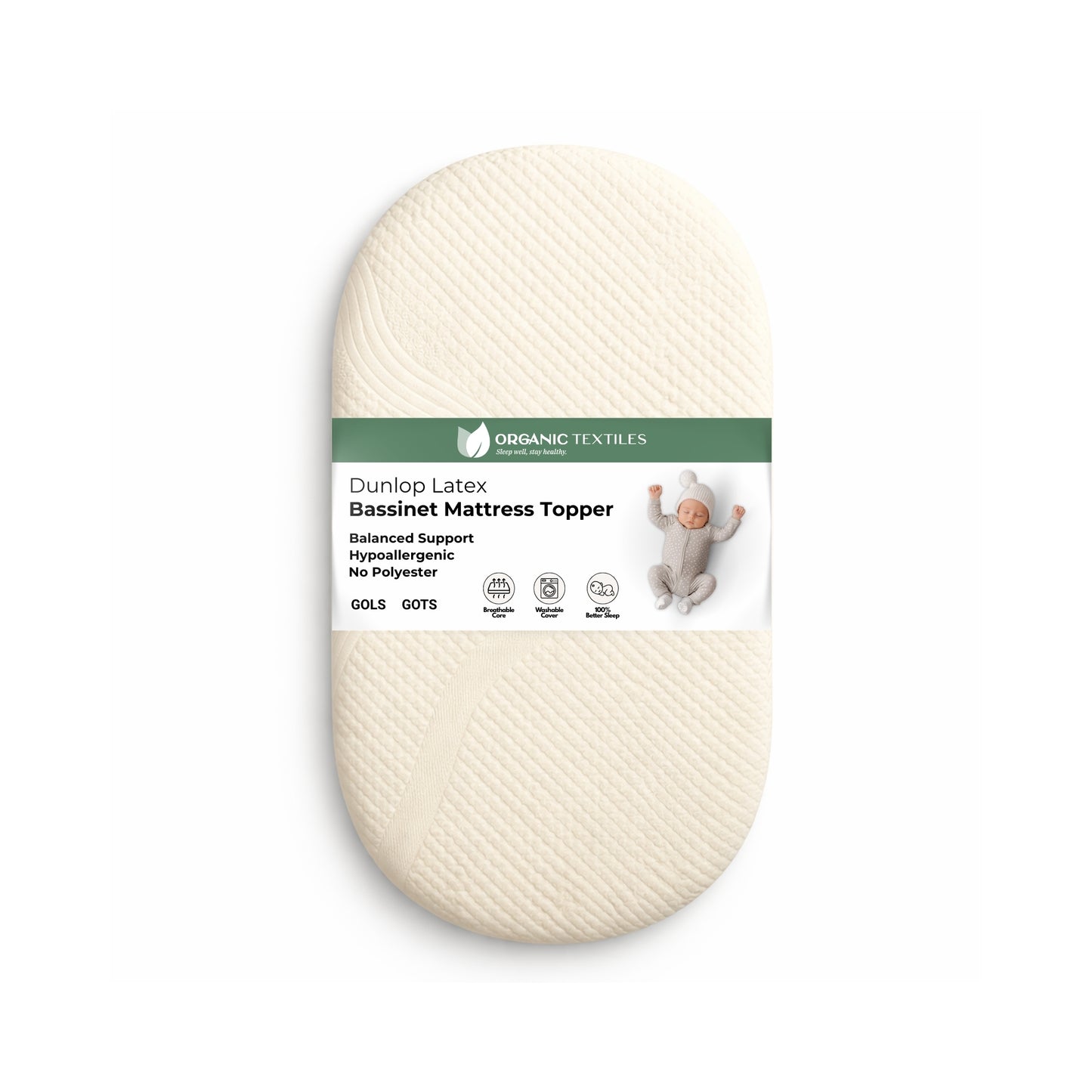 Organic Latex Baby Crib Mattress Topper with Premium GOTS Certified Cover - Organic Textiles