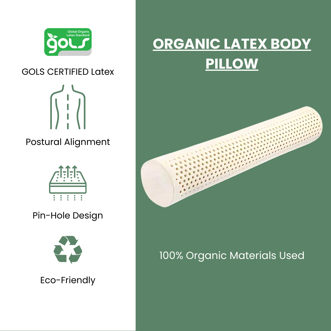Organic Latex Body Pillow for Pregnancy Hip Side Sleepers GOTS GOLS CERTIFIED Organic Textiles