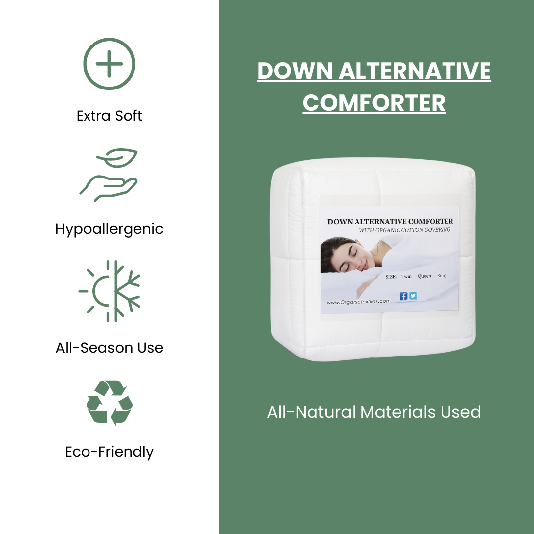 White Down Alternative Bed Comforter with Organic Cotton Covering - Organic Textiles