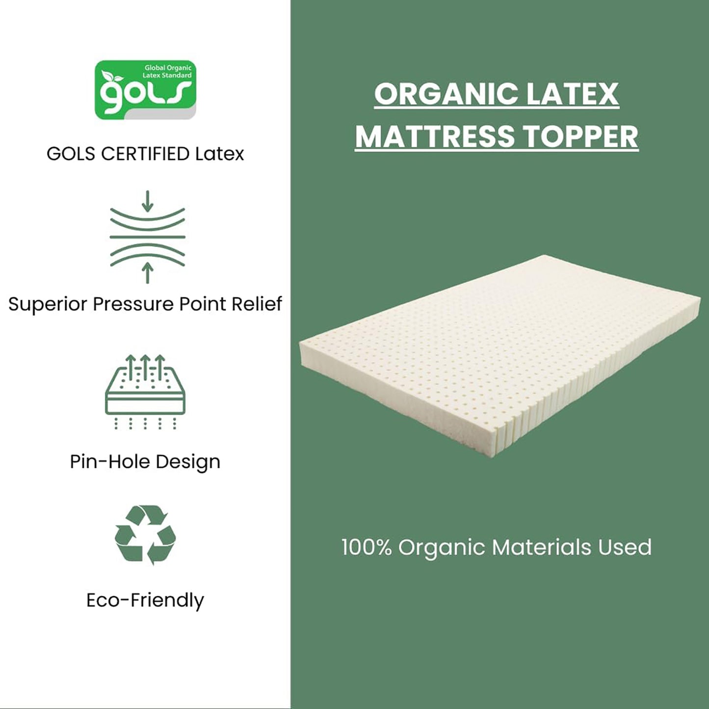 Organic Latex Adult Mattress Topper with Removable Cover - GOLS Certified - Organic Textiles
