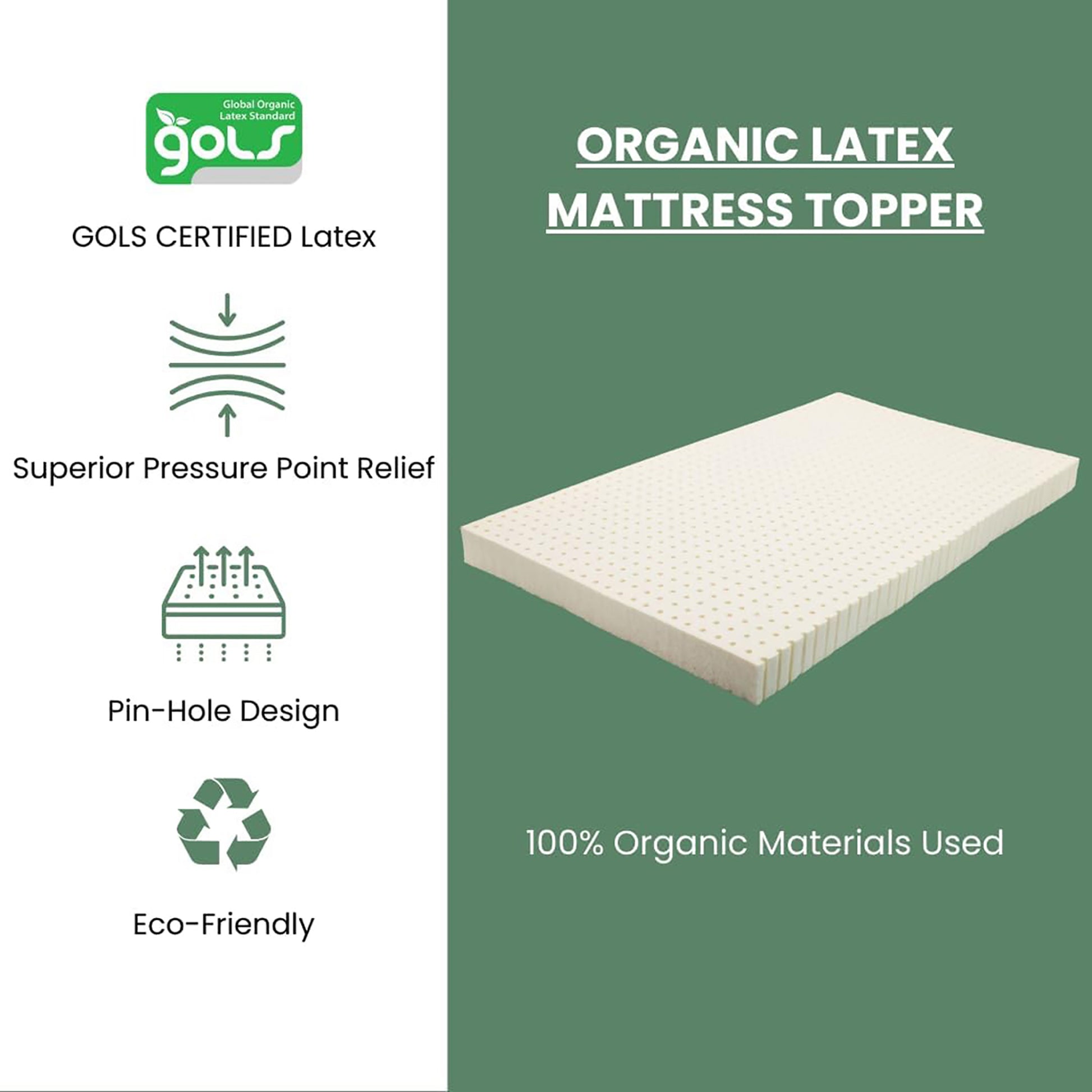 Organic Latex Adult Mattress Topper with Removable Cover - GOLS Certified - Organic Textiles