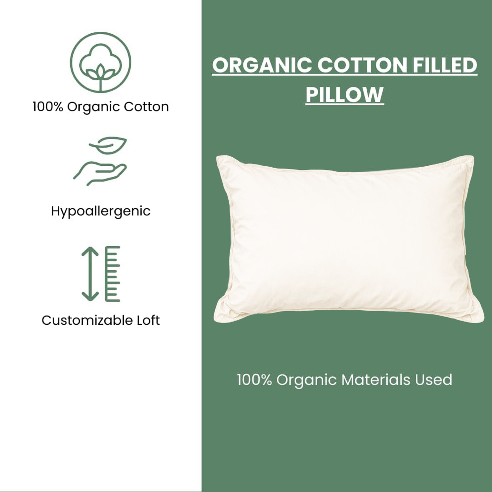 100% Organic Cotton Filled Bed Pillow with Organic Cotton Cover - [GOTS CERTIFIED] - Organic Textiles