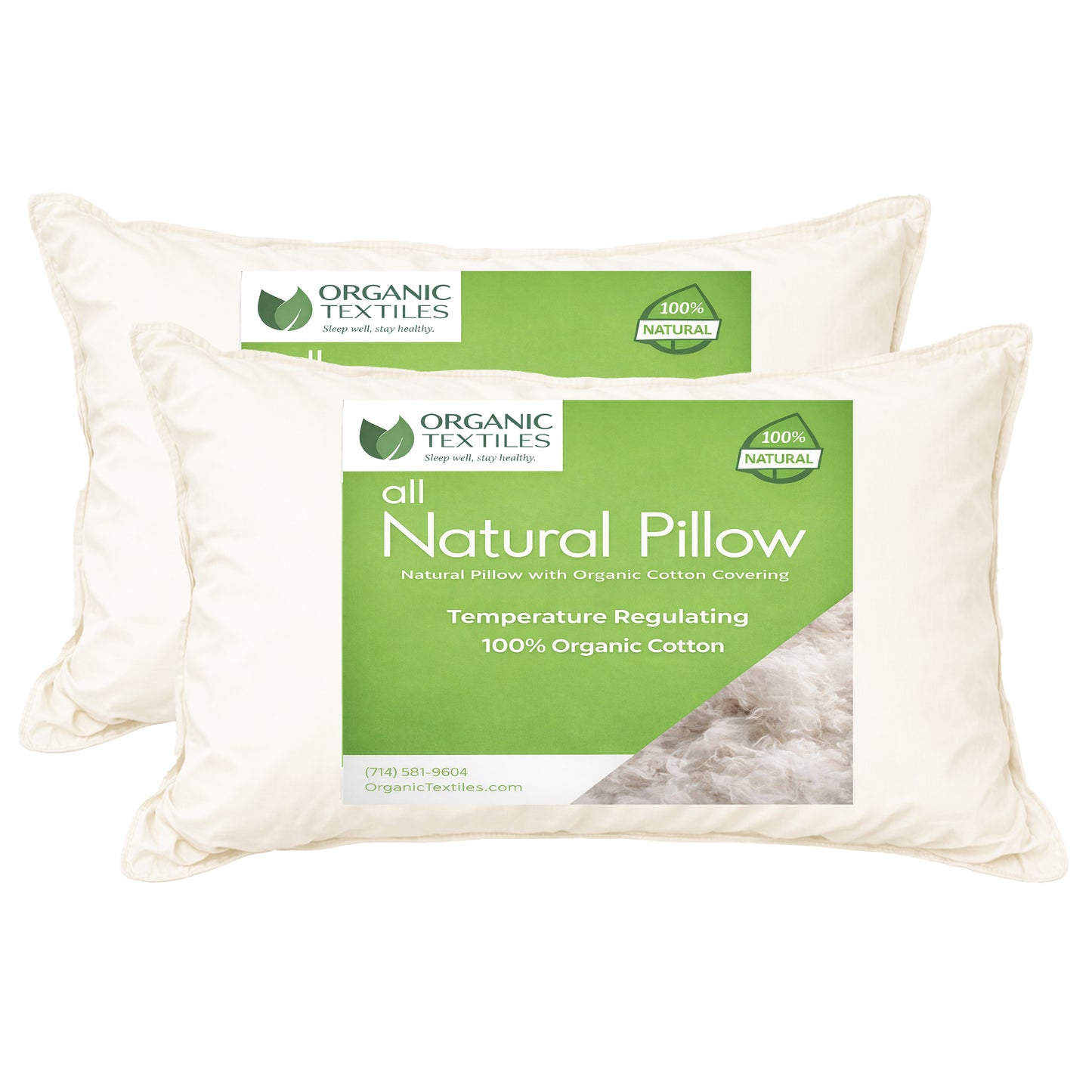 100% Organic Cotton Filled Bed Pillow with Organic Cotton Cover - [GOTS CERTIFIED] - Organic Textiles