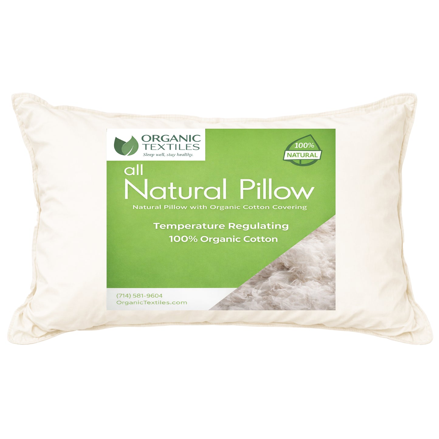 100% Organic Cotton Filled Bed Pillow with Organic Cotton Cover - [GOTS CERTIFIED] - Organic Textiles