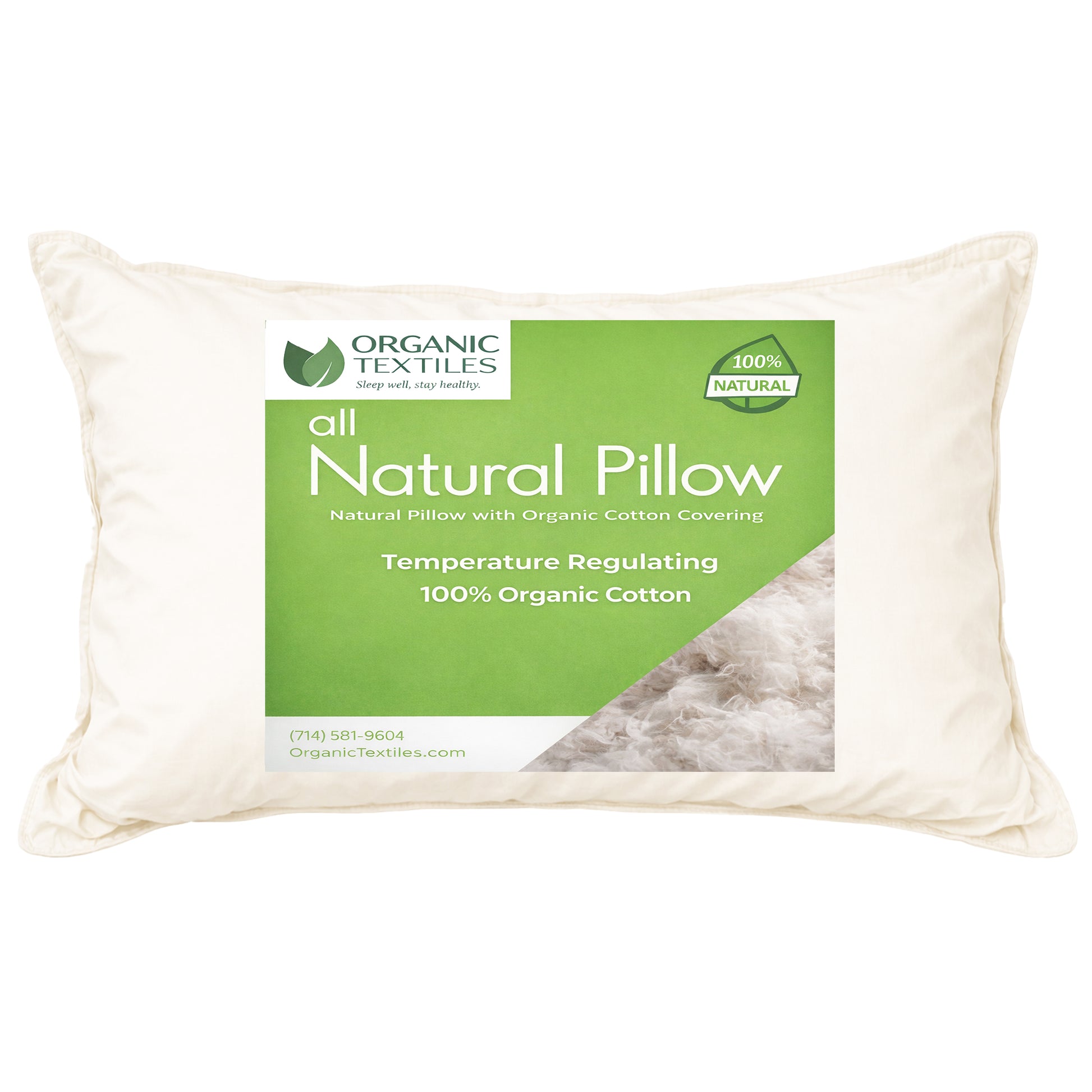 100% Organic Cotton Filled Bed Pillow with Organic Cotton Cover - [GOTS CERTIFIED] - Organic Textiles