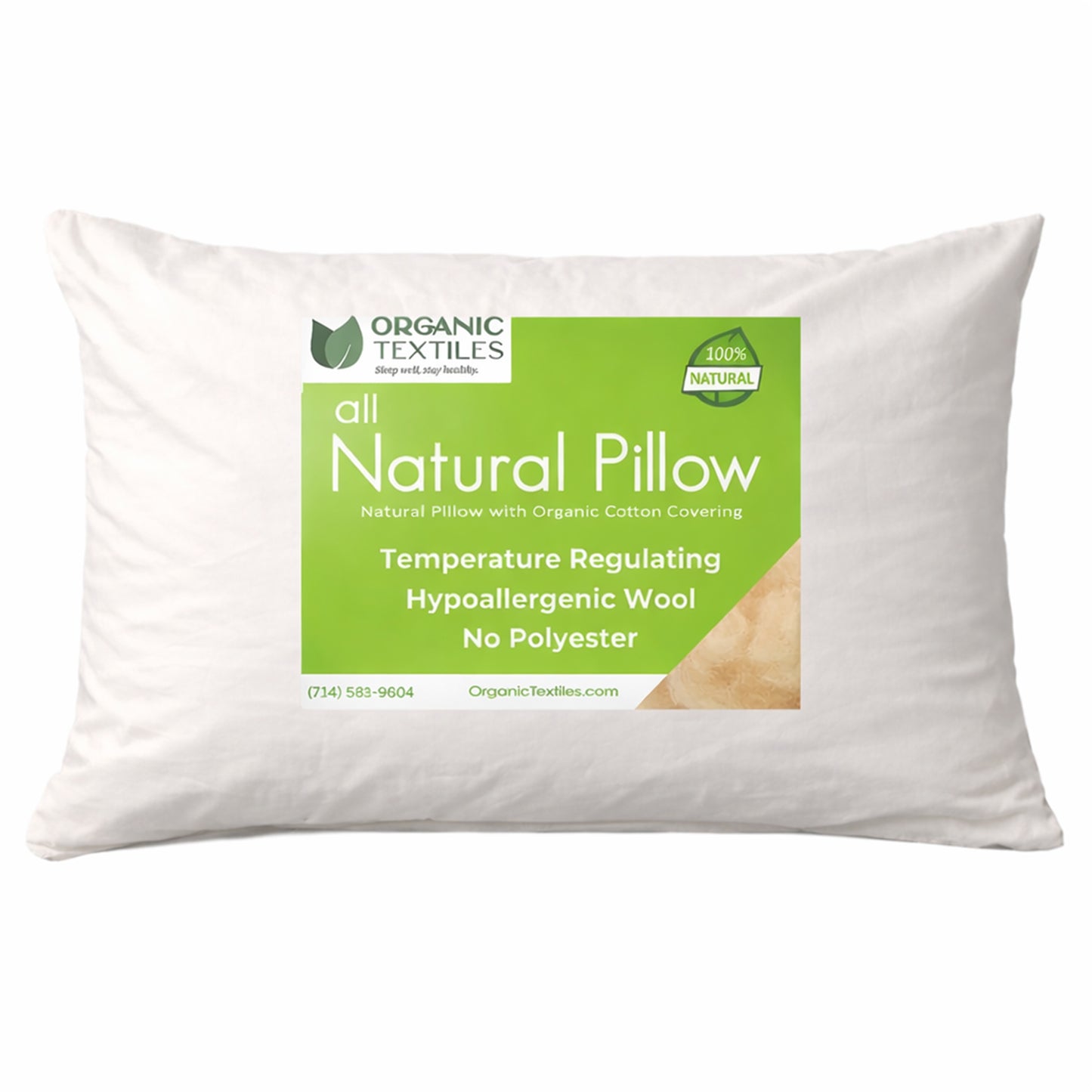 Australian Wool Filled Bed Pillow with GOTS Certified Cotton Cover for Side, Back or Stomach Sleeper - Organic Textiles