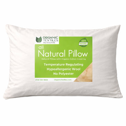 Australian Wool Filled Bed Pillow with GOTS Certified Cotton Cover for Side, Back or Stomach Sleeper - Organic Textiles