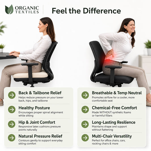 100% Organic Latex Seat Cushion Chair Pad with Cover - [GOLS CERTIFIED] - Organic Textiles