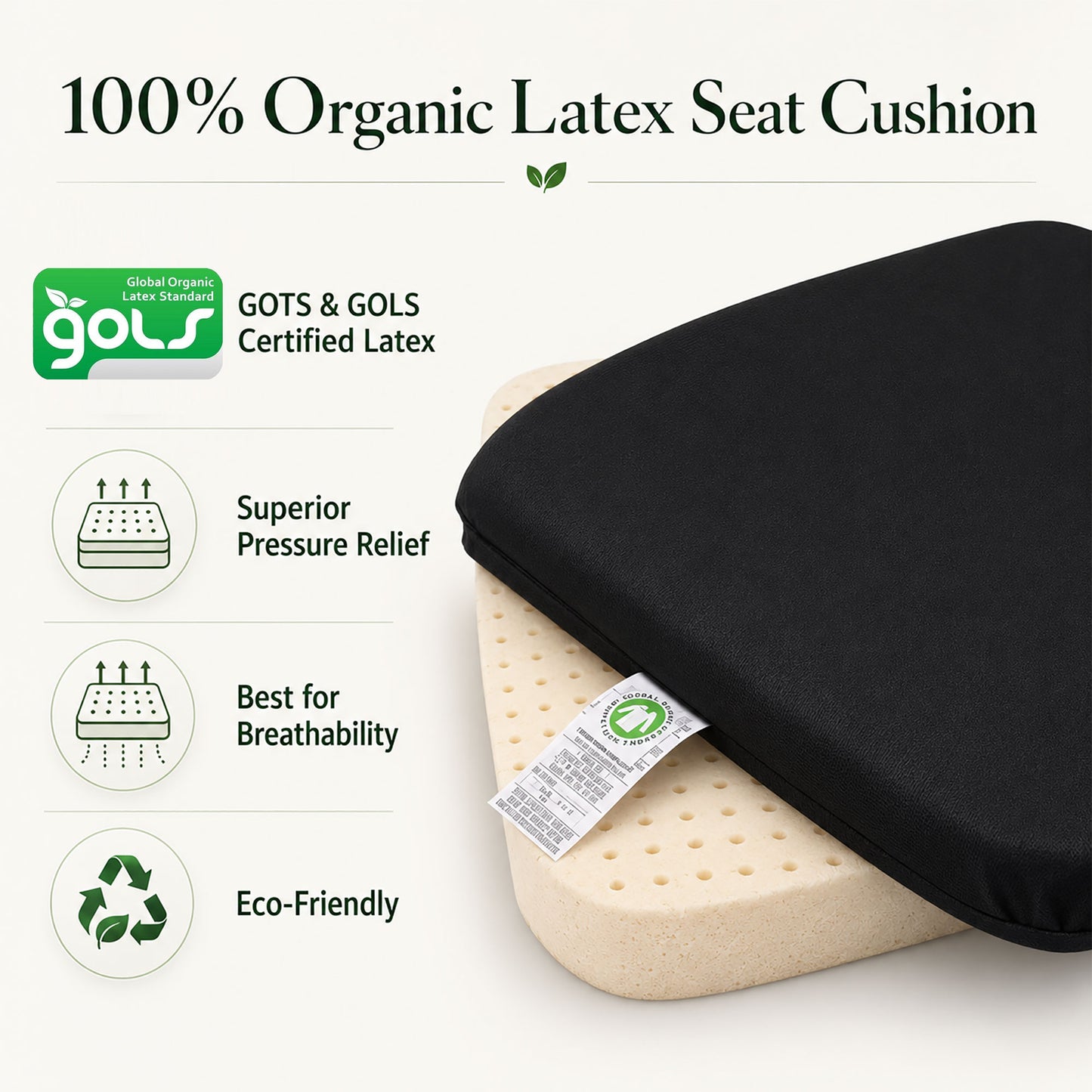 100% Organic Latex Seat Cushion Chair Pad with Cover - [GOLS CERTIFIED] - Organic Textiles