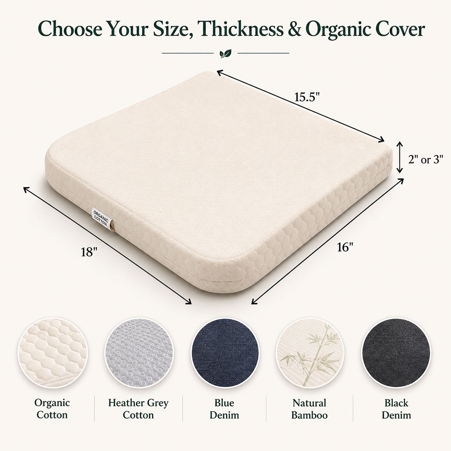 100% Organic Latex Seat Cushion Chair Pad with Cover - [GOLS CERTIFIED] - Organic Textiles