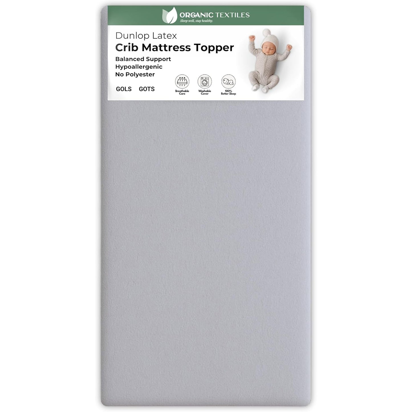 Organic Latex Baby Crib Mattress Topper with Premium GOTS Certified Cover - Organic Textiles