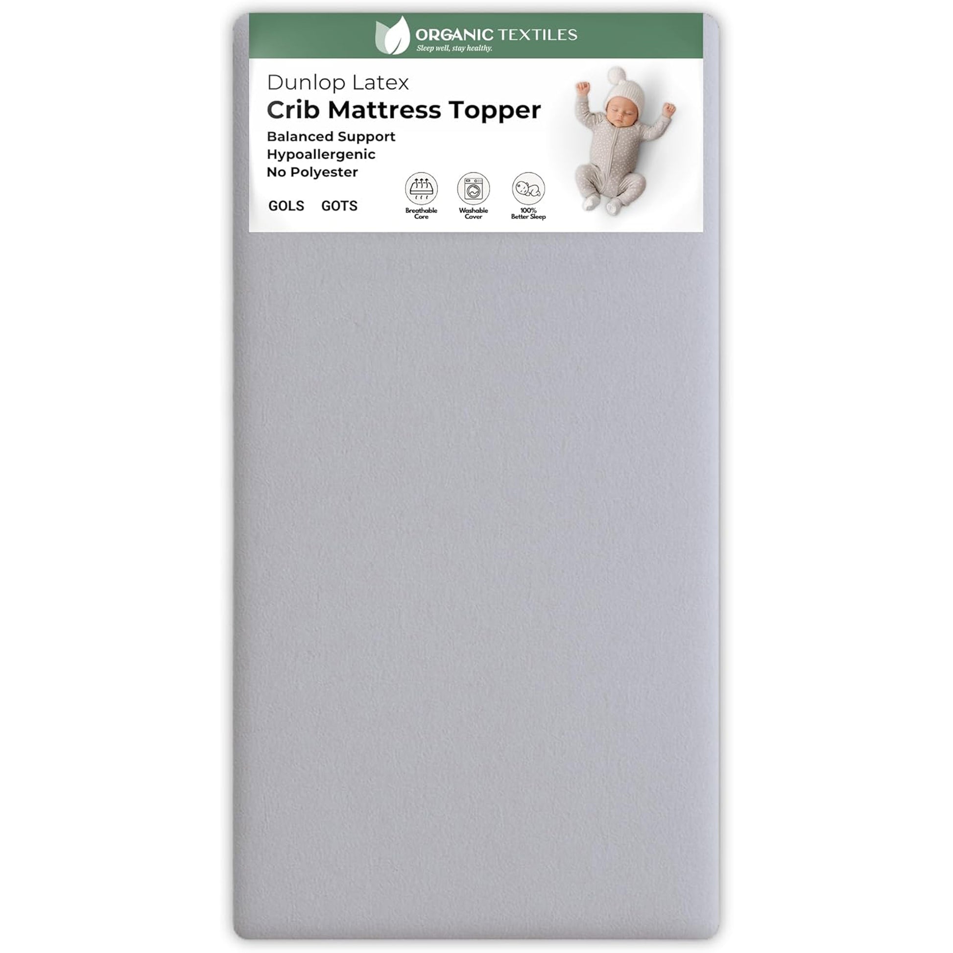 Organic Latex Baby Crib Mattress Topper with Premium GOTS Certified Cover - Organic Textiles