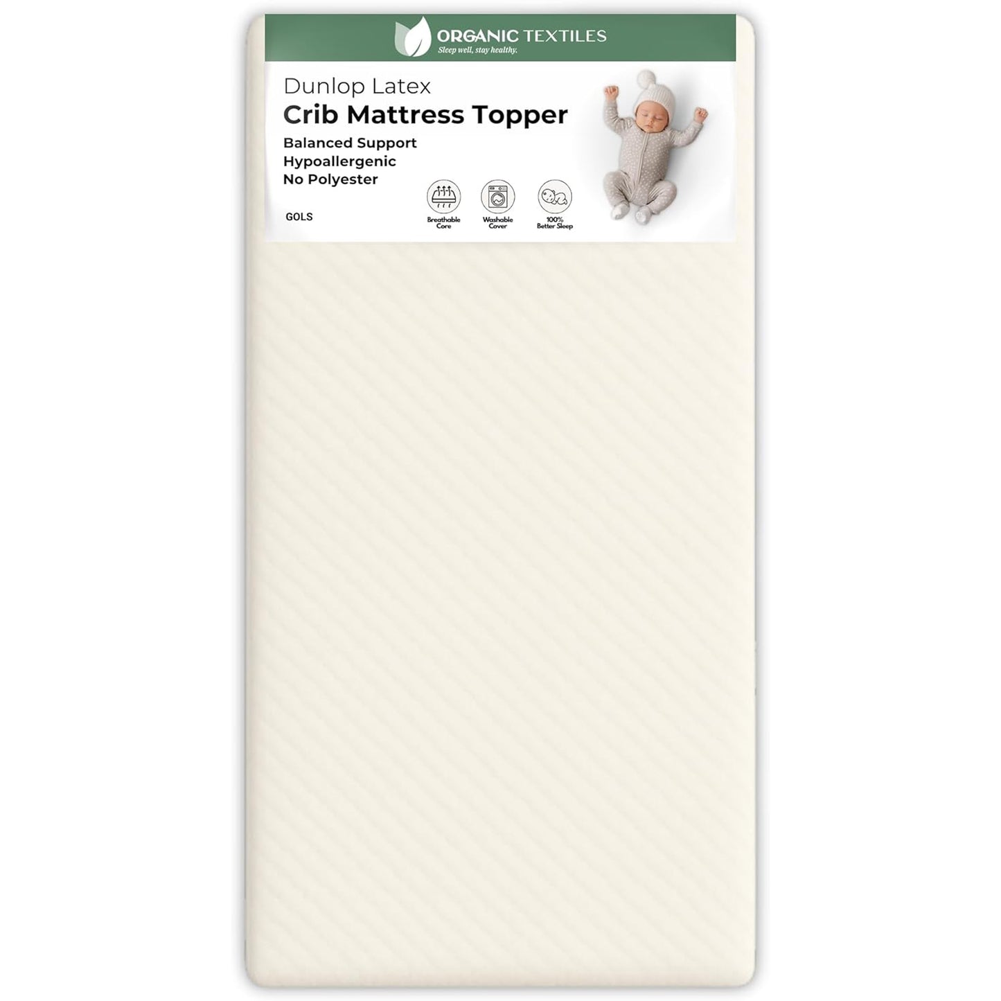 Organic Latex Baby Crib Mattress Topper with Premium GOTS Certified Cover - Organic Textiles