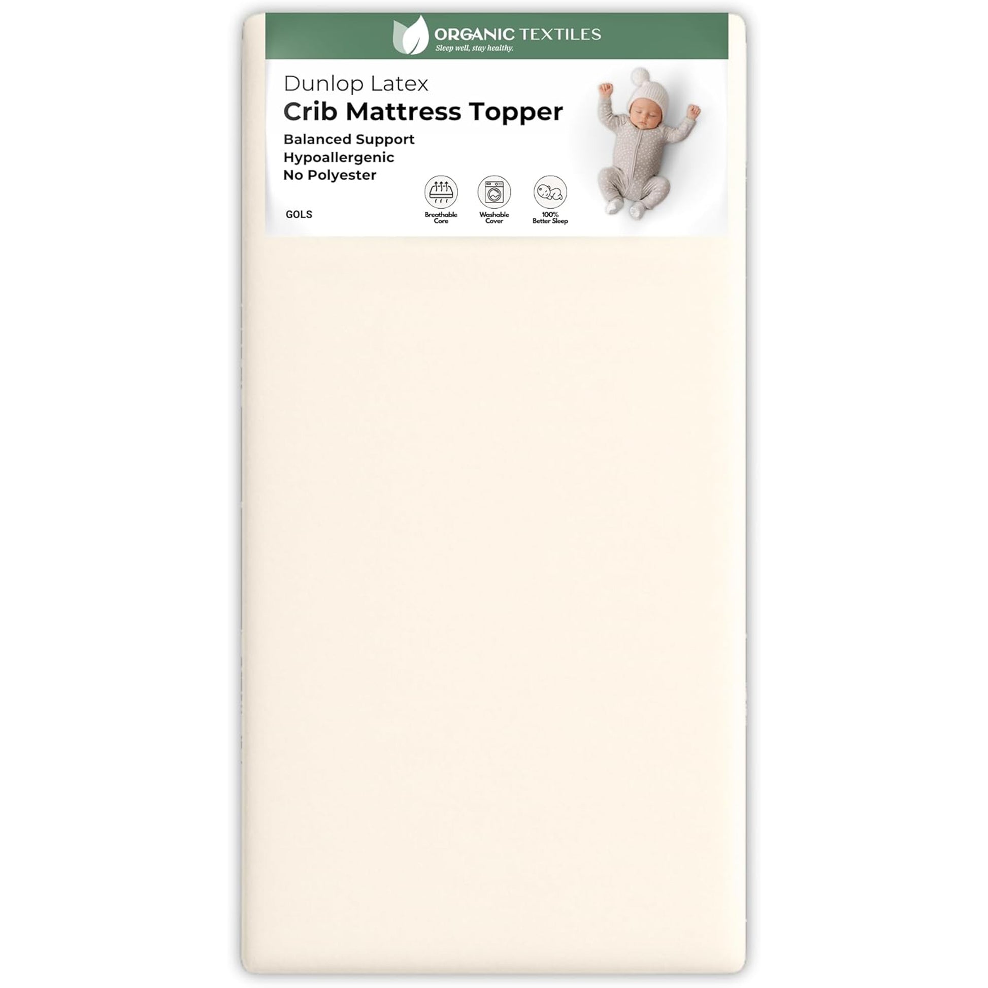 Organic Latex Baby Crib Mattress Topper with Premium GOTS Certified Cover - Organic Textiles