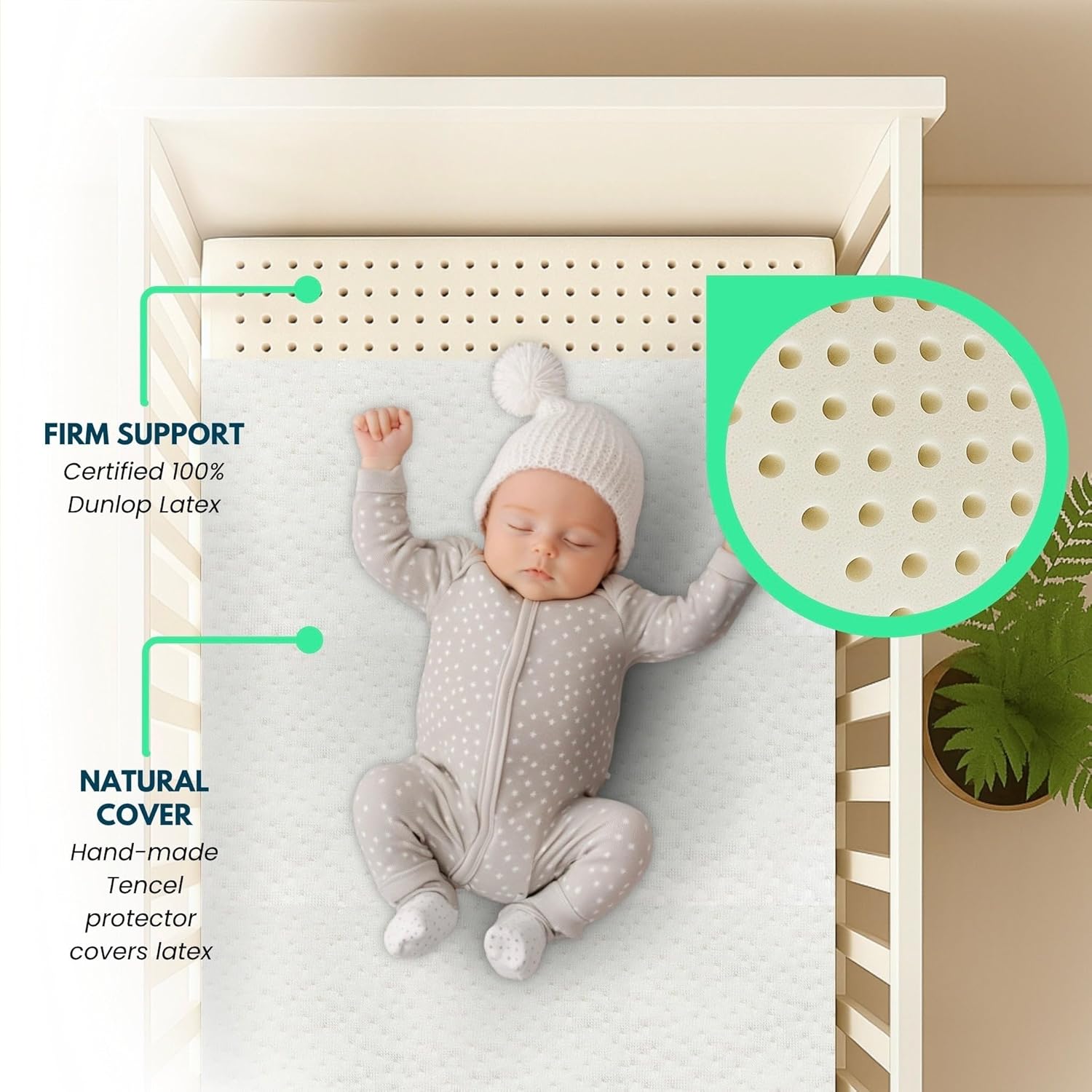 Organic Latex Baby Crib Mattress Topper with Premium GOTS Certified Cover - Organic Textiles