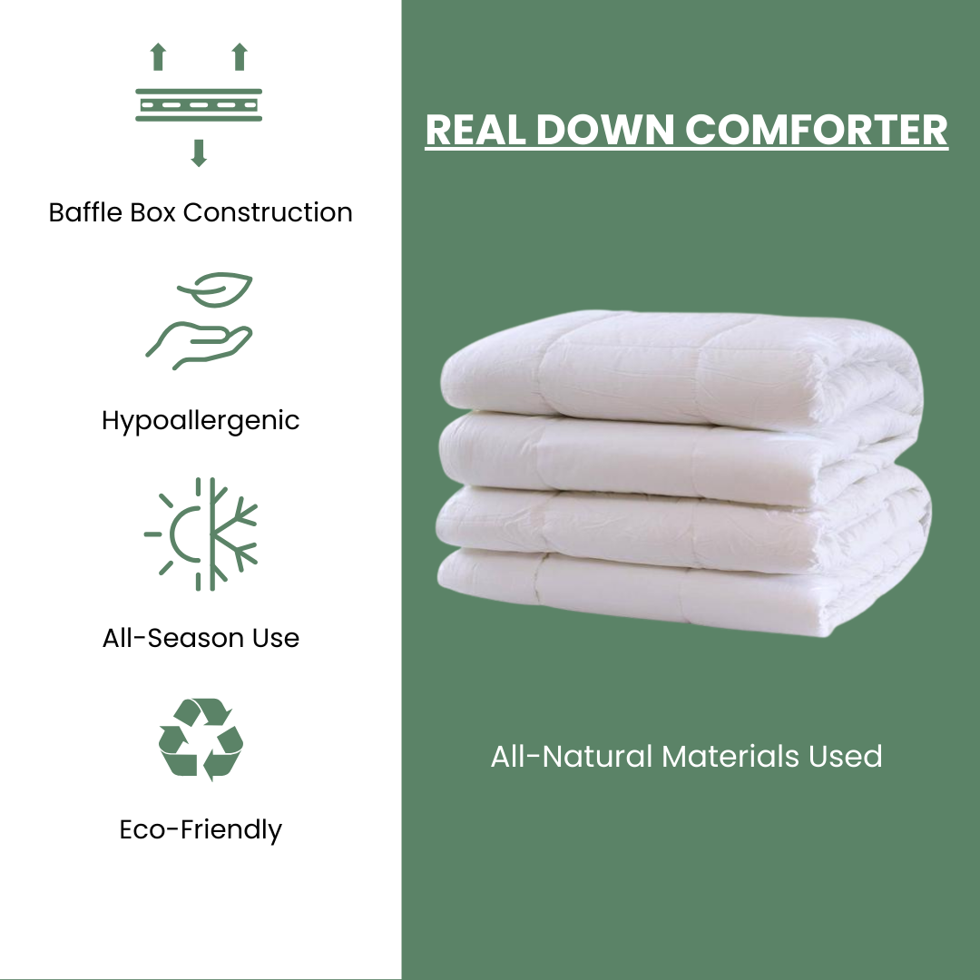 White Real Down Bed Comforter with Organic Cotton Covering - Organic Textiles