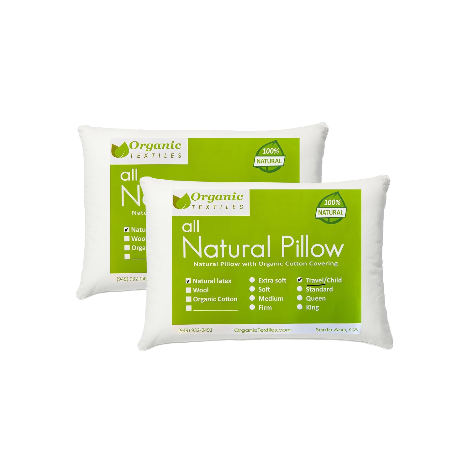 100% Natural Talalay Latex Bed Pillow with GOTS Certified Cotton Cover