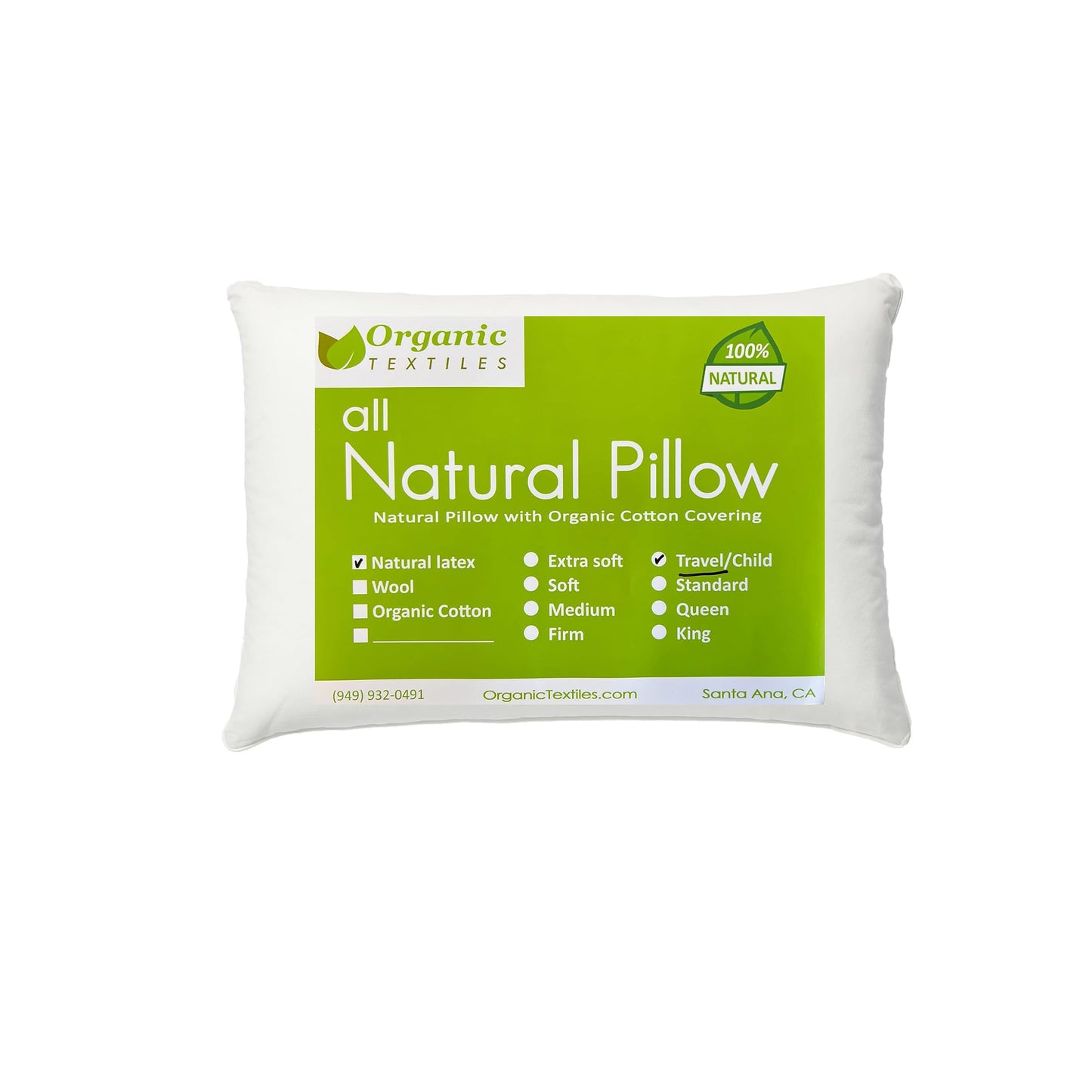 100% Natural Talalay Latex Bed Pillow with GOTS Certified Cotton Cover