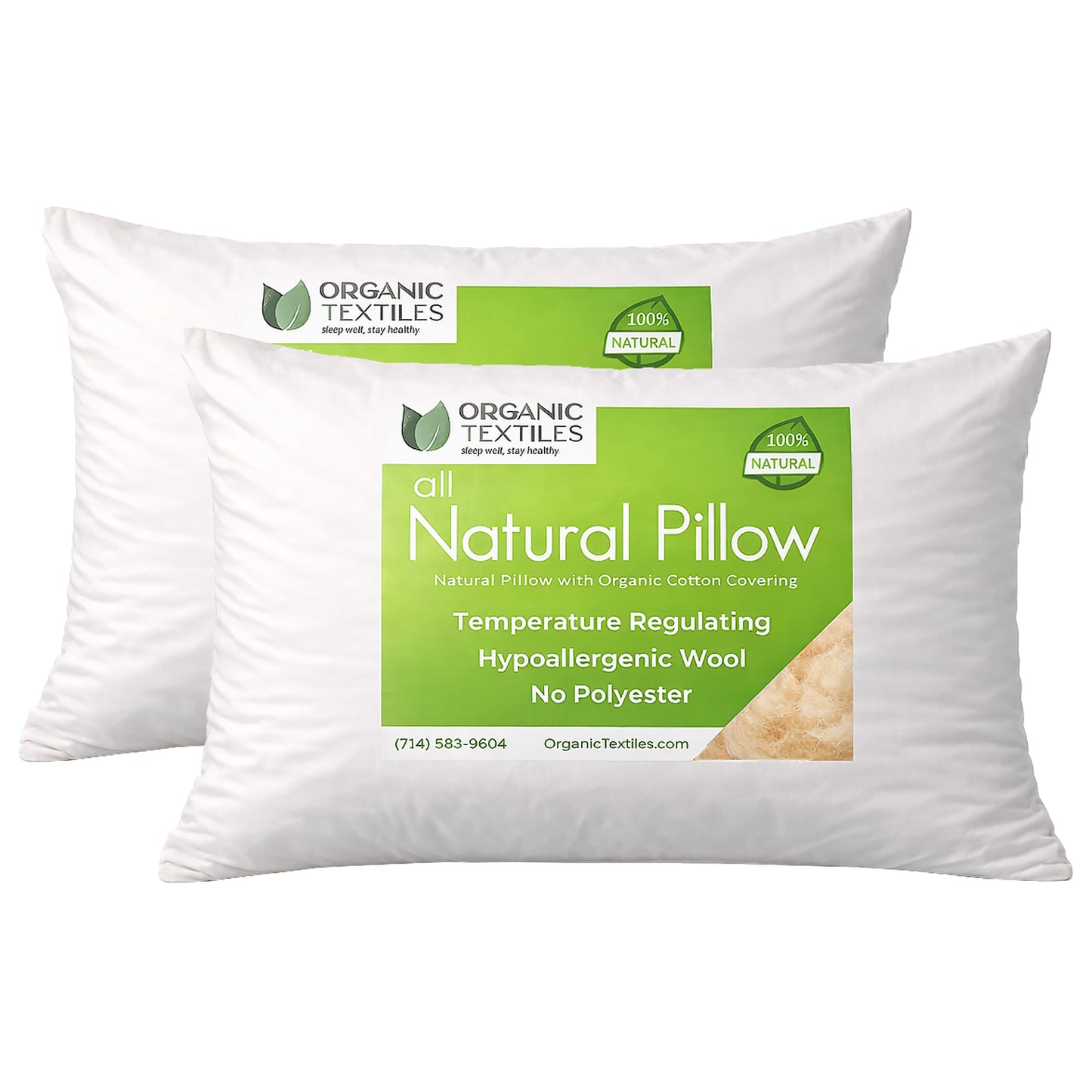 Australian Wool Filled Bed Pillow with GOTS Certified Cotton Cover for Side, Back or Stomach Sleeper - Organic Textiles