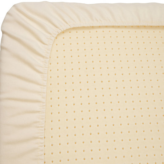 USA-made organic crib protector pad – fitted sheet style on standard crib mattress