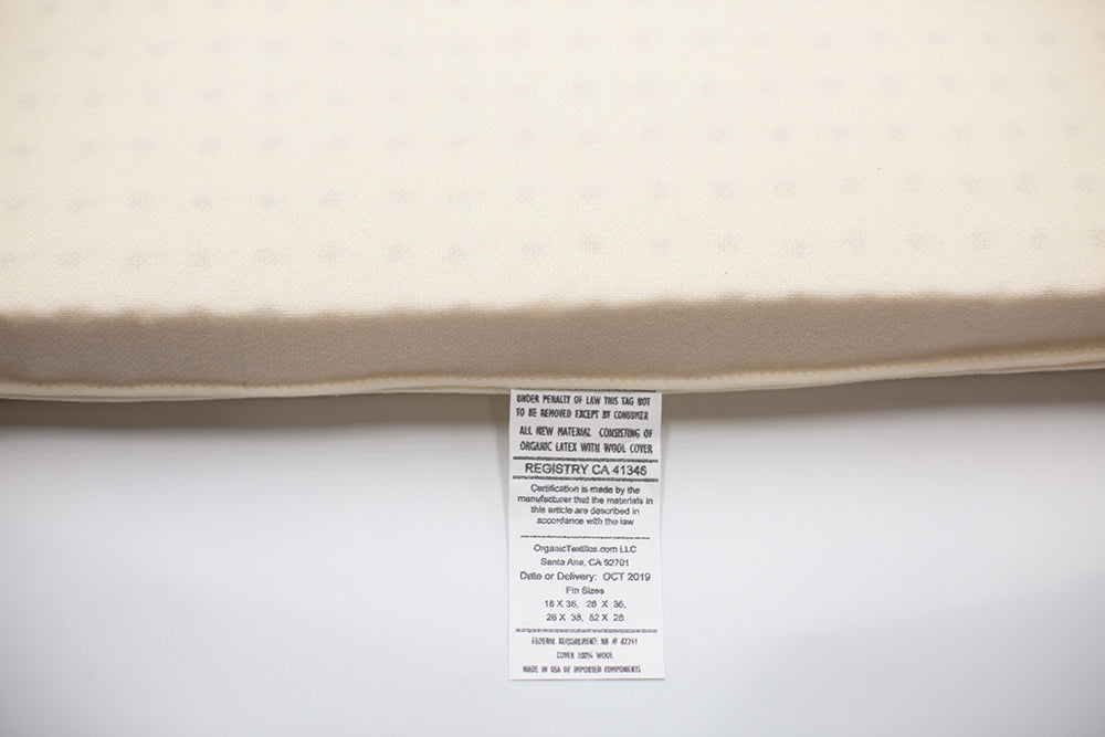 All Organic Latex Baby Crib Topper, 3" inch, with Wool Covered Protector - Organic Textiles
